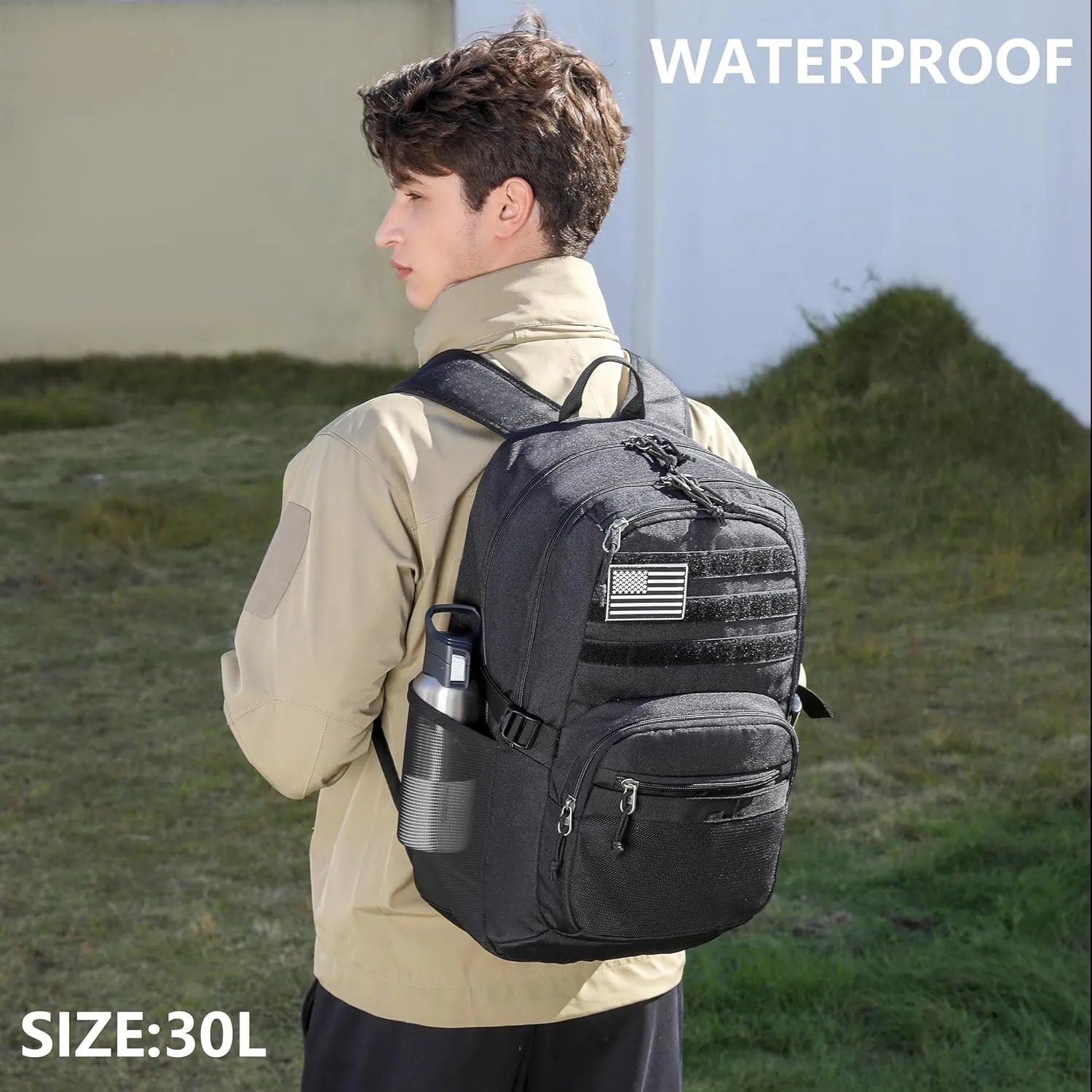 Wotony Military Tactical Backpack for Men Army 3 Days Assault Pack Bag with Molle System for Outdoor Adventures (Black, 30L)