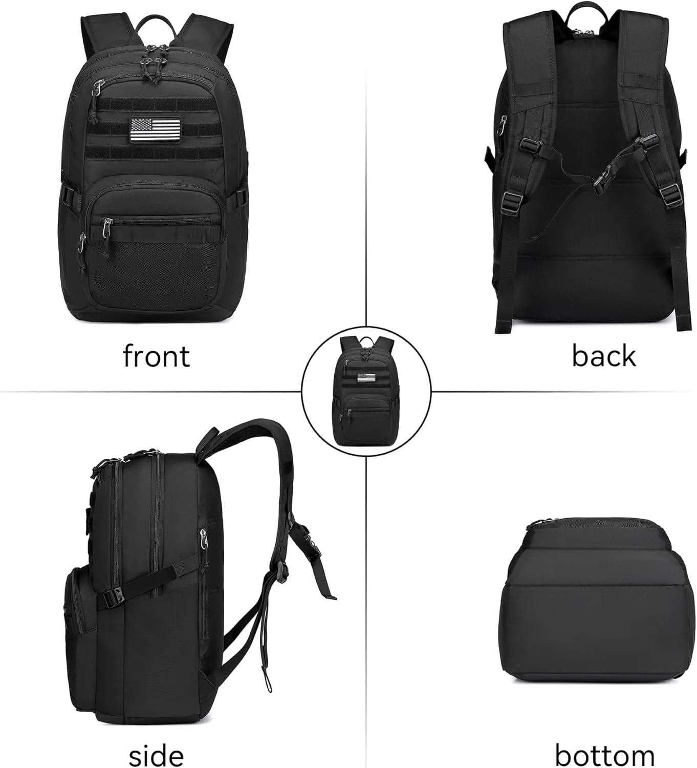 Wotony Military Tactical Backpack for Men Army 3 Days Assault Pack Bag with Molle System for Outdoor Adventures (Black, 30L)