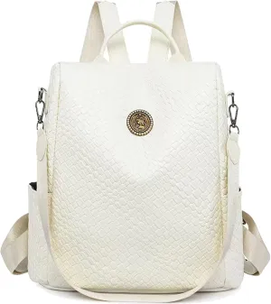 Woven Leather Backpack Purse for Women Waterproof Anti-theft Multipurpose Design Convertible Satchel Handbags (White)