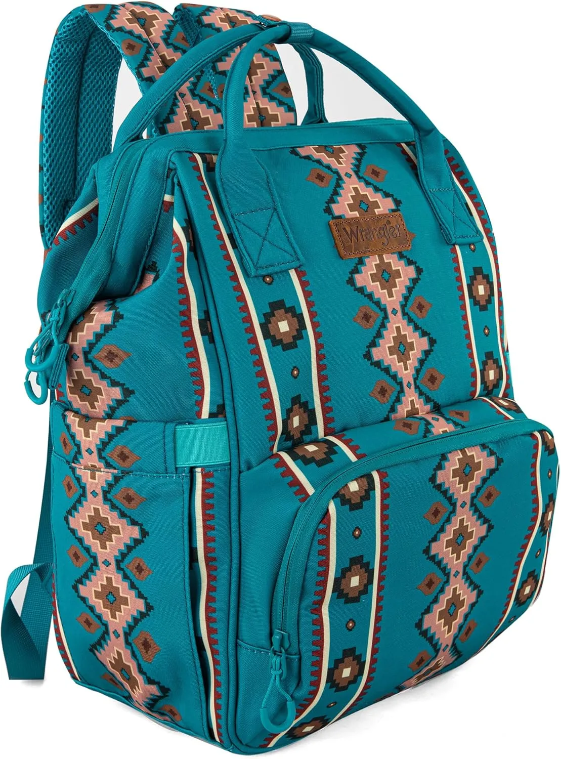 Wrangler Aztec Backpack Organized Daypack Travel Baby Bag with Stroller Strap and Side Bottle Pockets