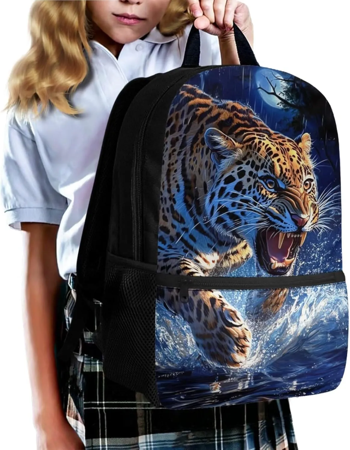 Xhuibop Cheetah Backpack for Boys 4-in-1 Set Back to School Bookbags with Lunch Box, Pencil Case, Water Bottle Sleeve - Kindergarten to Elementary School Kids Back Pack