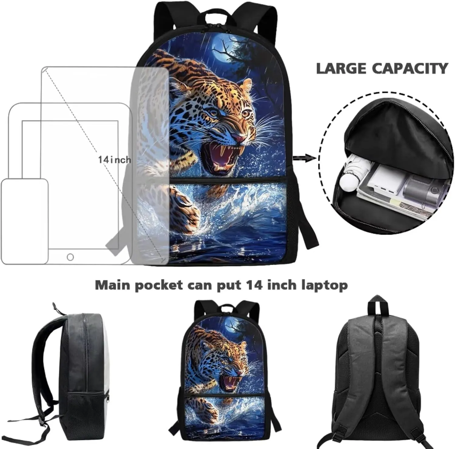 Xhuibop Cheetah Backpack for Boys 4-in-1 Set Back to School Bookbags with Lunch Box, Pencil Case, Water Bottle Sleeve - Kindergarten to Elementary School Kids Back Pack