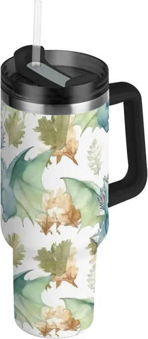 xigua 30 oz Cute Dragon Tumbler with Handle and Straw Lid, Stainless Steel Vacuum Insulated Sports Water Bottle, Keeps Cold or Hot Coffee Cup Travel Mug