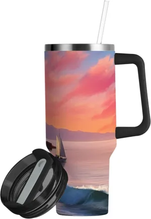 xigua 30 oz Lighthouse Tumbler with Handle and Straw Lid, Stainless Steel Vacuum Insulated Sports Water Bottle, Keeps Cold or Hot Coffee Cup Travel Mug
