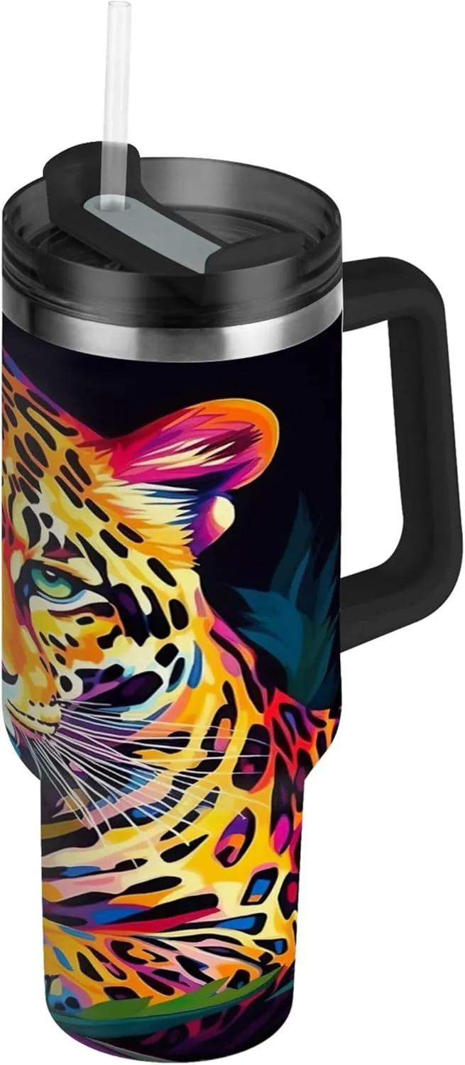 xigua 30 oz Tiger Tumbler with Handle and Straw Lid, Stainless Steel Vacuum Insulated Sports Water Bottle, Keeps Cold or Hot Coffee Cup Travel Mug