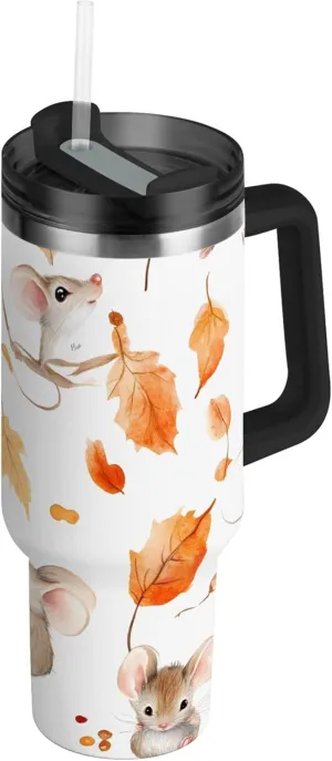 xigua 30 oz Watercolor Mouse Tumbler with Handle and Straw Lid, Stainless Steel Vacuum Insulated Sports Water Bottle, Keeps Cold or Hot Coffee Cup Travel Mug