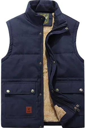 XinYangNi Men's Winter Warm Outdoor Padded Puffer Vest Thick Fleece Lined Sleeveless Jacket