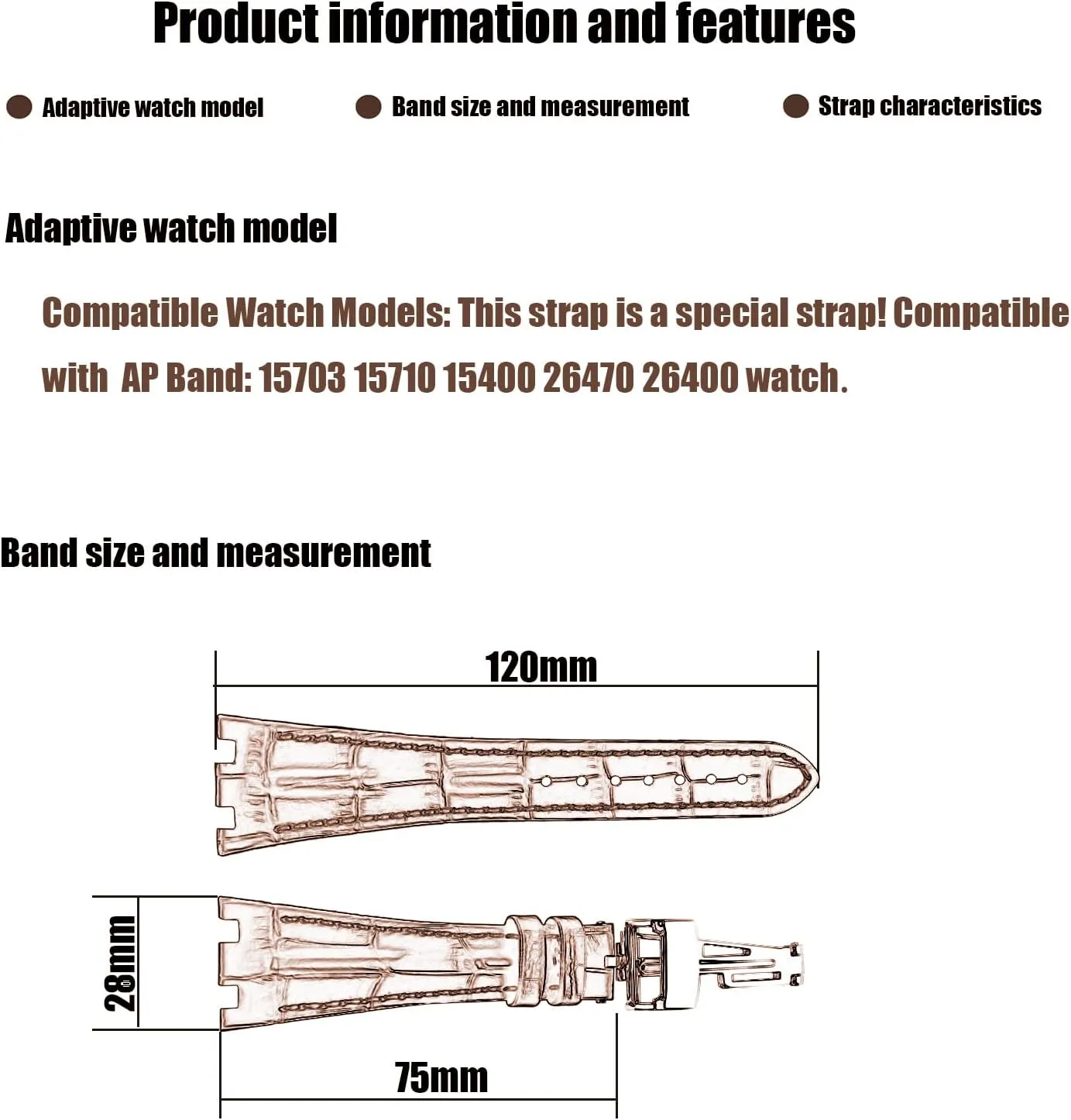 XIW Compatible for 28mm Audemars Piguet AP Royal Oak Offshore Watch 15703 15710 15400 26470 26400 Leather Watch Band Replacement for men Silicone Wirstband Strap women Bracelet, Brown