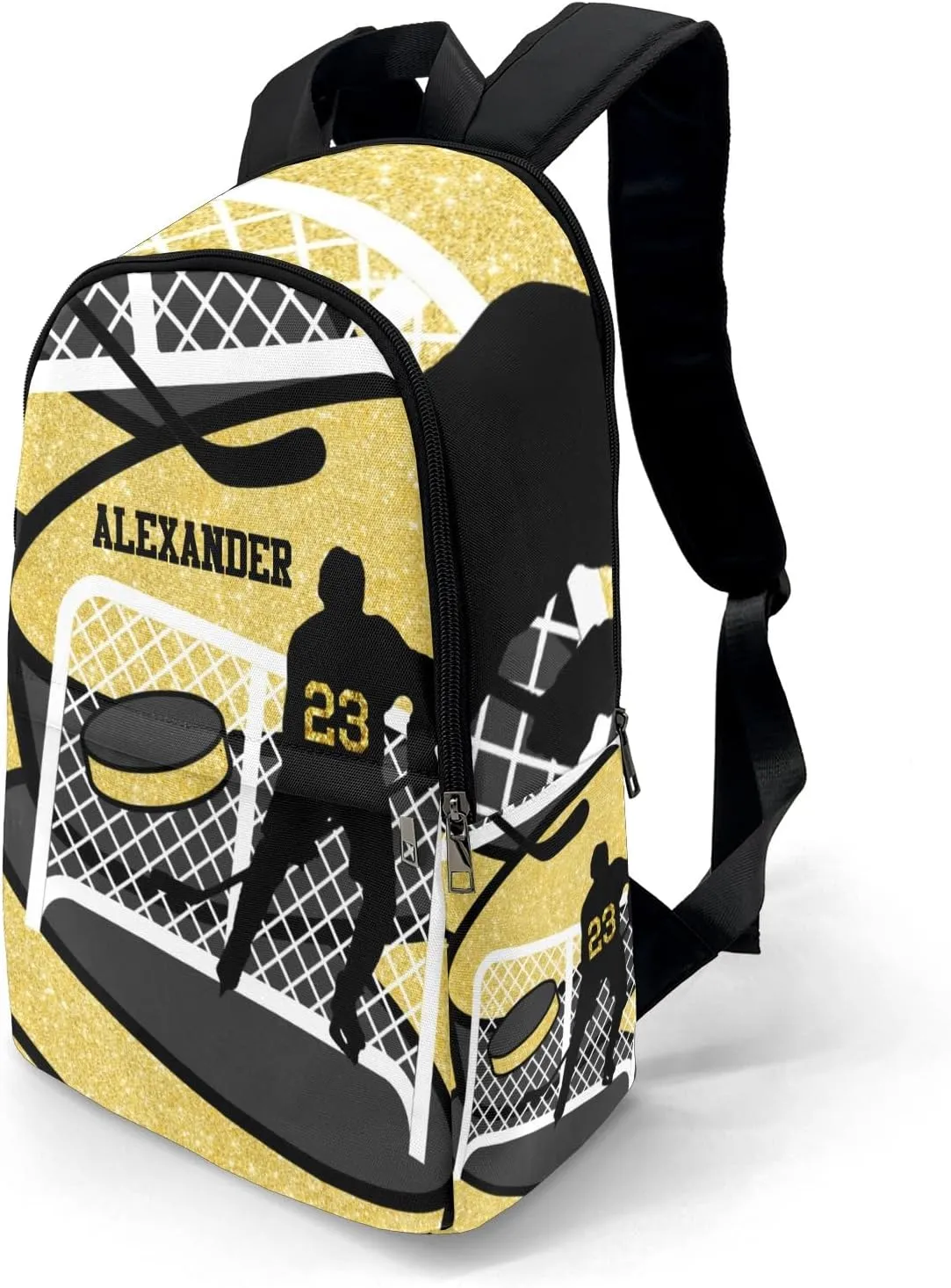 Yellow Ice Hockey Player Personalized Backpack for Teen Custom Travel Backpack for Boys Girs Bookbag Casual Bag Name Gift, Design 14, EU5566SS