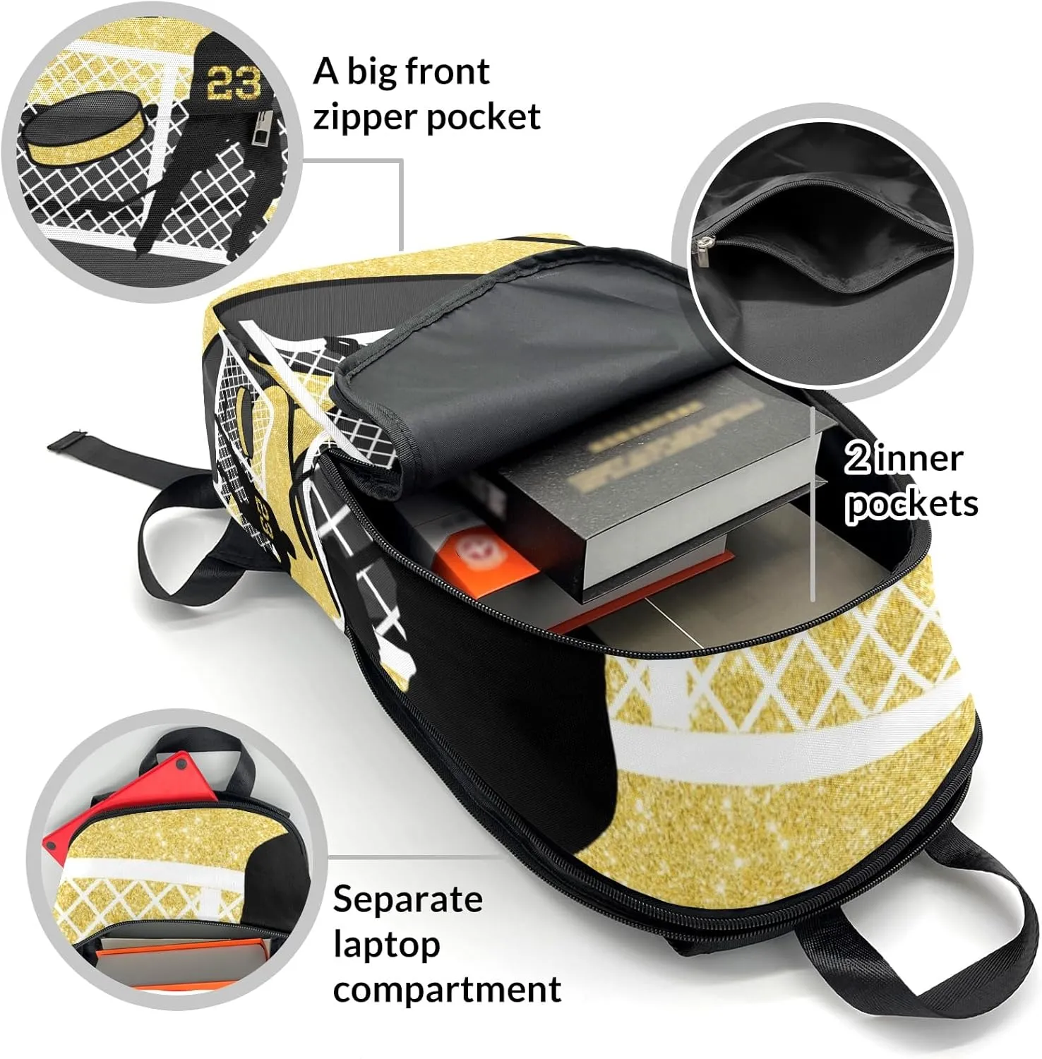 Yellow Ice Hockey Player Personalized Backpack for Teen Custom Travel Backpack for Boys Girs Bookbag Casual Bag Name Gift, Design 14, EU5566SS