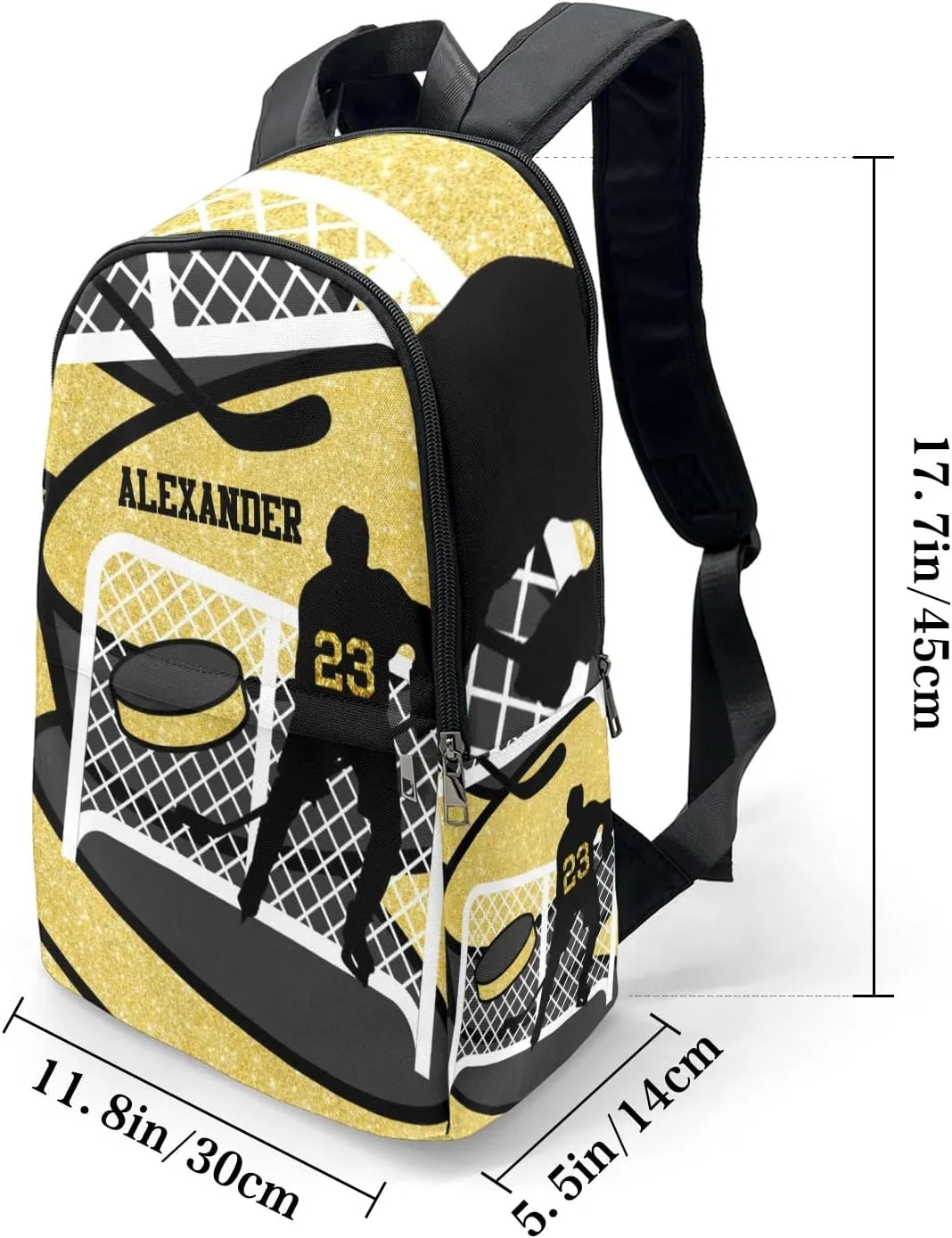 Yellow Ice Hockey Player Personalized Backpack for Teen Custom Travel Backpack for Boys Girs Bookbag Casual Bag Name Gift, Design 14, EU5566SS
