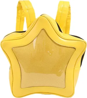 Yellow Star Kawaii Backpack PU Leather Ita Bag Backpack Y2k Shoulder Bag Aesthetic Cute Backpack (Yellow)