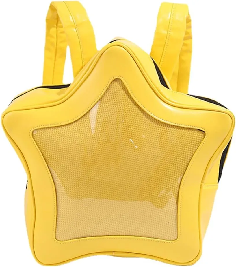Yellow Star Kawaii Backpack PU Leather Ita Bag Backpack Y2k Shoulder Bag Aesthetic Cute Backpack (Yellow)