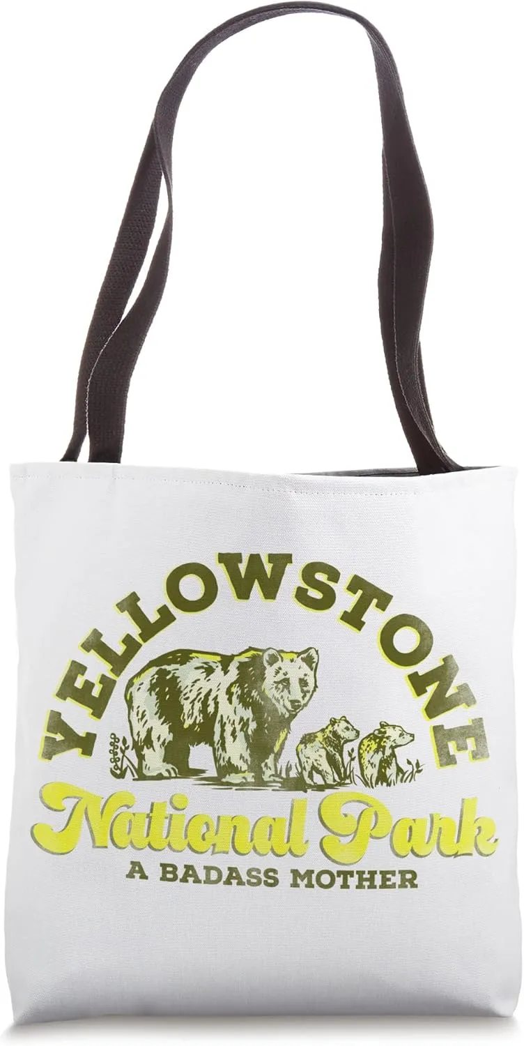Yellowstone National Park A Badass Mother. Retro Travel Bear Tote Bag