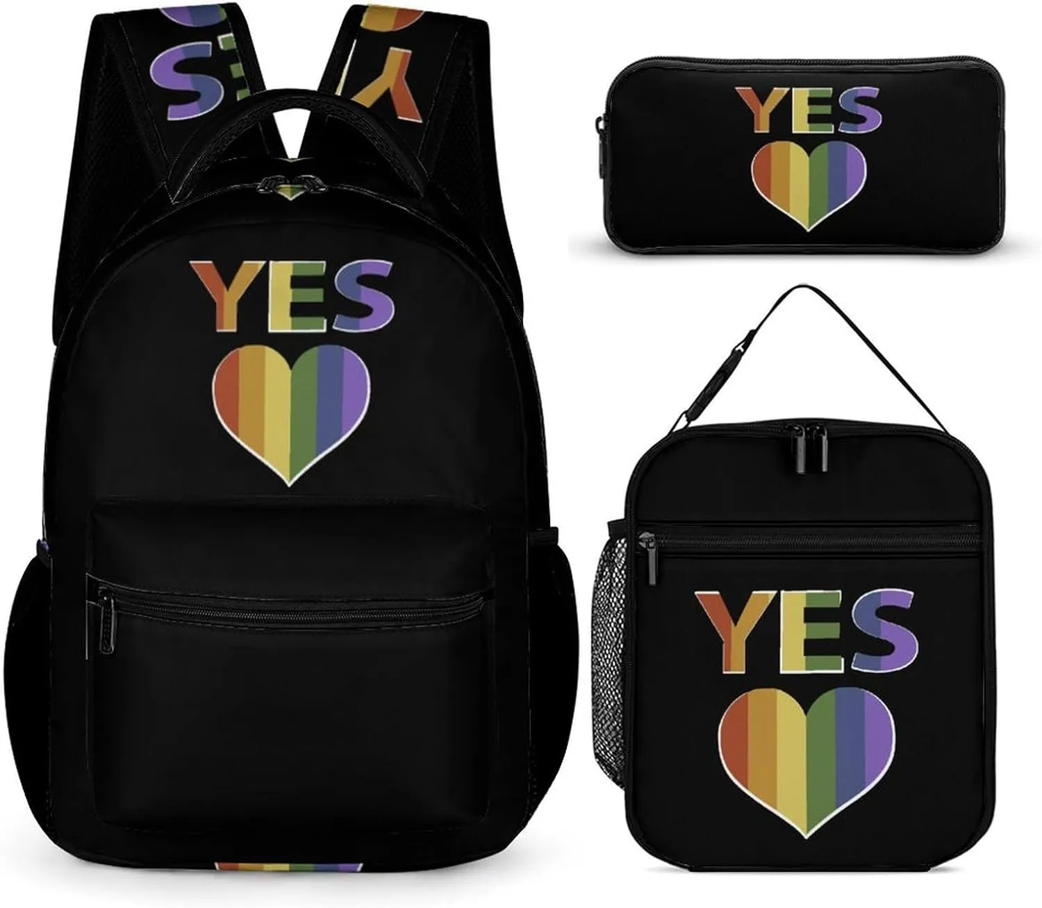 Yes Marriage Equality LGBTQ Backpack Set 3 Pieces Laptop Daypack Insulated Lunch Tote Bag Pencil Case for Work Travel