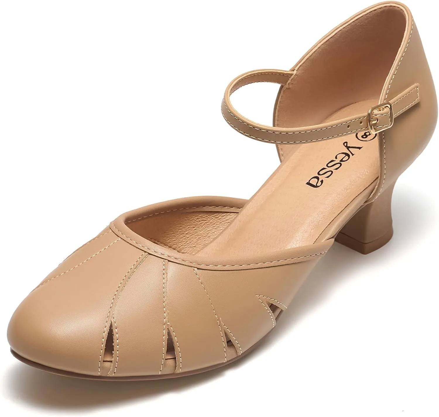 YESSA 1920s Shoes for Women Character Shoes Ankle Strap Dance Shoes for Ballroom Salsa Folklorico Tango Swing 2" Dancing Heels