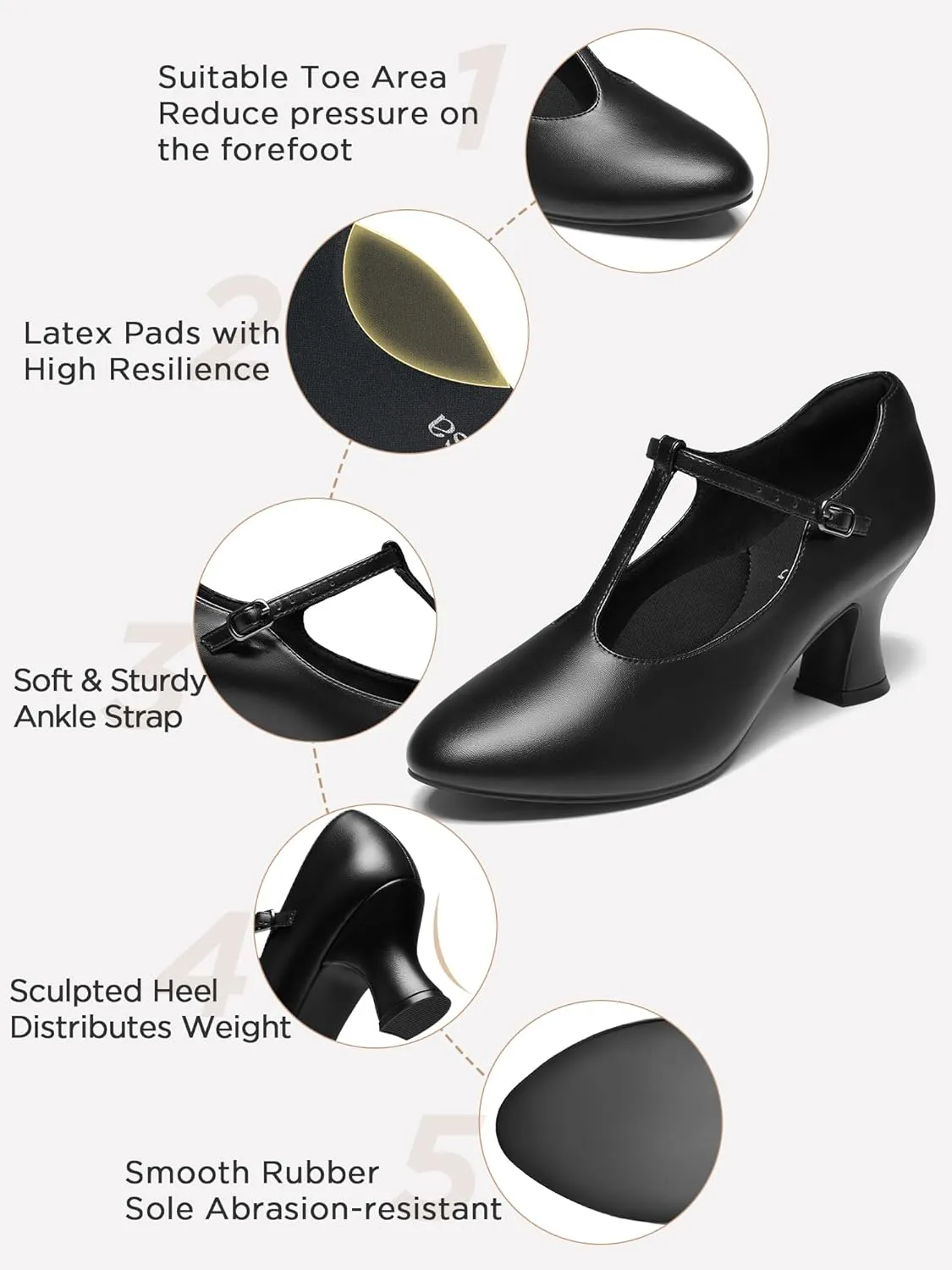 YESSA T-Strap Character Shoes for Women Dance Shoes 1920s Shoes for Ballroom Latin Salsa Folklorico Flamenco Tango Swing 2"/2.5"