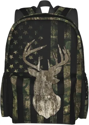 YETTA YANG camouflage Backpack Camo Retro Hunting Tactical Army American Flag Deer Laptop Travel Bag With Multiple Pockets Casual Hiking Gym Sport Women Men