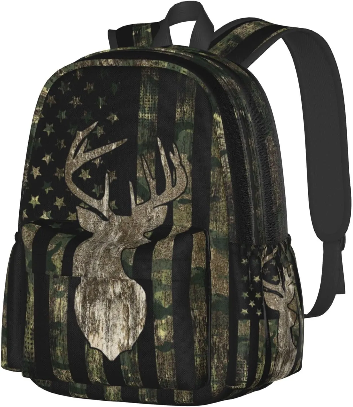 YETTA YANG camouflage Backpack Camo Retro Hunting Tactical Army American Flag Deer Laptop Travel Bag With Multiple Pockets Casual Hiking Gym Sport Women Men