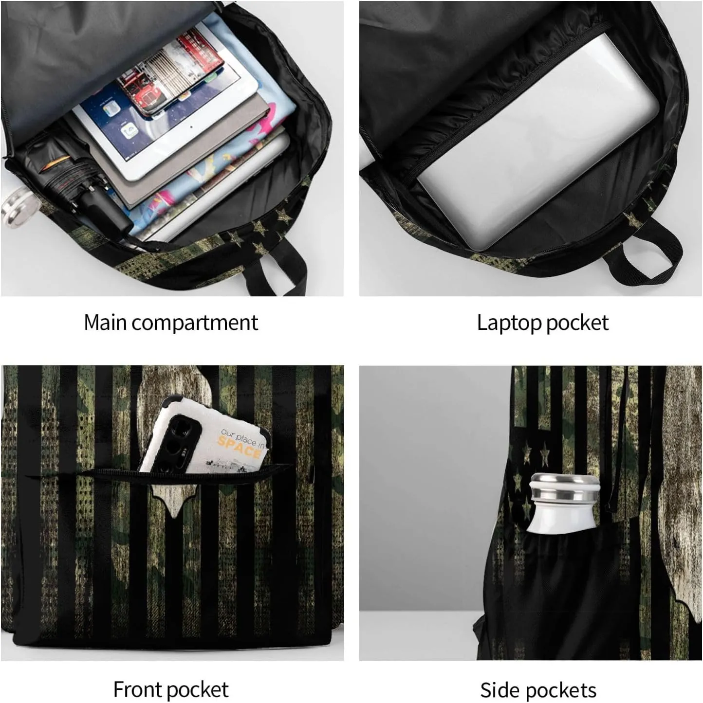 YETTA YANG camouflage Backpack Camo Retro Hunting Tactical Army American Flag Deer Laptop Travel Bag With Multiple Pockets Casual Hiking Gym Sport Women Men