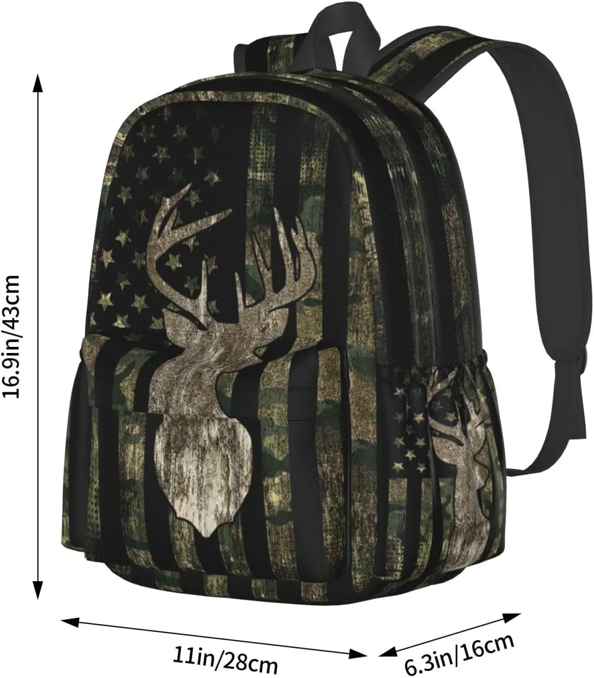 YETTA YANG camouflage Backpack Camo Retro Hunting Tactical Army American Flag Deer Laptop Travel Bag With Multiple Pockets Casual Hiking Gym Sport Women Men