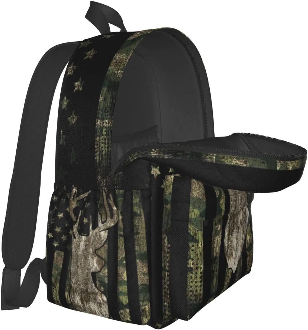 YETTA YANG camouflage Backpack Camo Retro Hunting Tactical Army American Flag Deer Laptop Travel Bag With Multiple Pockets Casual Hiking Gym Sport Women Men