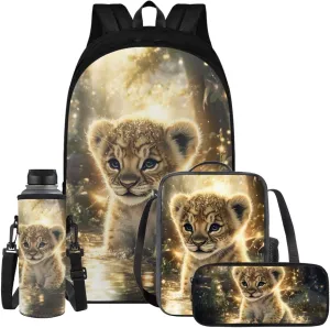 YEXIATODO Baby Leopard Backpack and Lunch Bag Set for Girls School Bags for Students 12-14 Middle Elementary Kids Backpack Bookbag for Teen Girls Teen Boys School Supplies