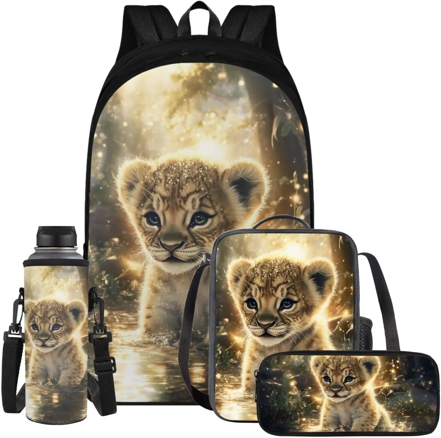 YEXIATODO Baby Leopard Backpack and Lunch Bag Set for Girls School Bags for Students 12-14 Middle Elementary Kids Backpack Bookbag for Teen Girls Teen Boys School Supplies