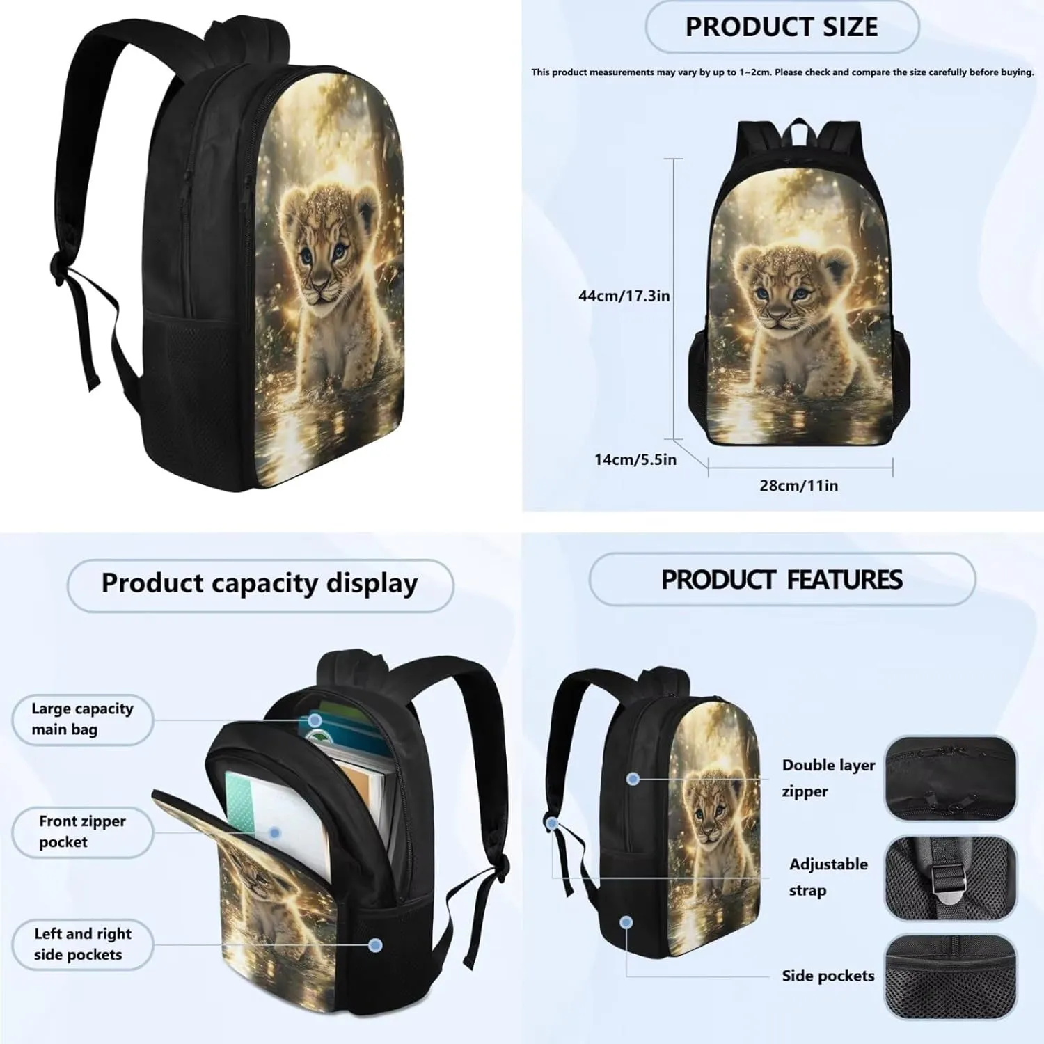 YEXIATODO Baby Leopard Backpack and Lunch Bag Set for Girls School Bags for Students 12-14 Middle Elementary Kids Backpack Bookbag for Teen Girls Teen Boys School Supplies