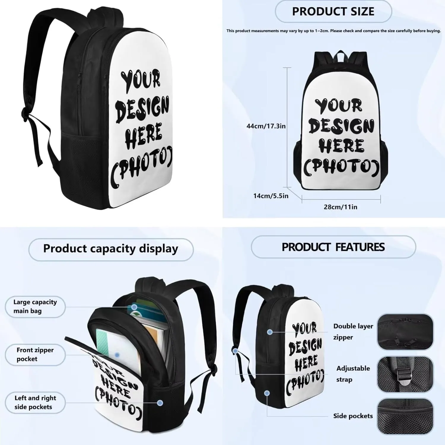 YEXIATODO Customize Backpack for Girls Boys Kids School Backpack Set with Lunch Bag Pencil Case Water Bottle Holder Aesthetic Bookbag for Primary Elementary Middle School Students