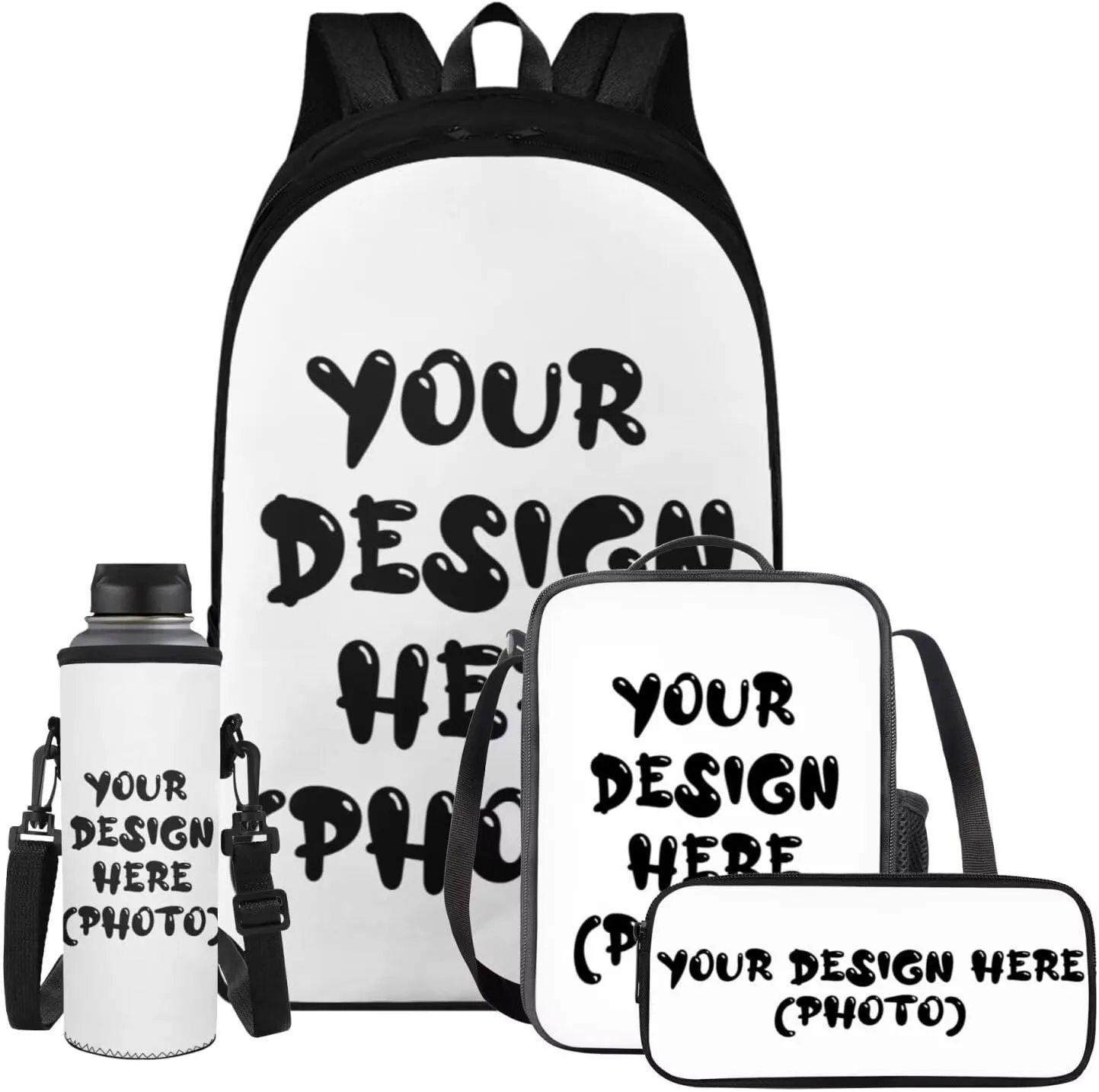 YEXIATODO Customize Backpack for Girls Boys Kids School Backpack Set with Lunch Bag Pencil Case Water Bottle Holder Aesthetic Bookbag for Primary Elementary Middle School Students