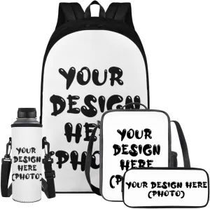 YEXIATODO Customize Backpack for Girls Boys Kids School Backpack Set with Lunch Bag Pencil Case Water Bottle Holder Aesthetic Bookbag for Primary Elementary Middle School Students