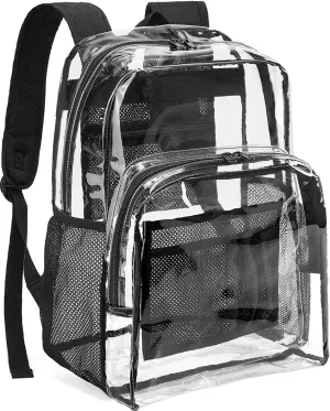 YGR Clear Backpack Heavy Duty PVC Transparent Backpack See Through Large Capacity Multiple Pockets Bookbag for Concert Work Security Travel Festival Black