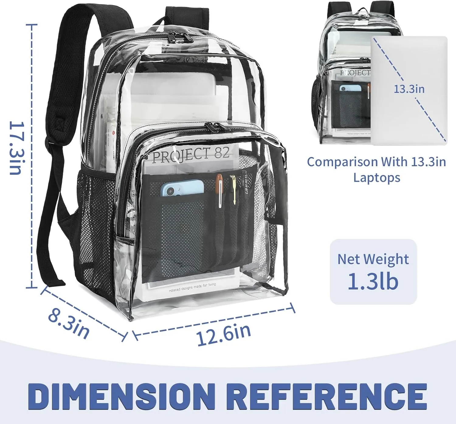 YGR Clear Backpack Heavy Duty PVC Transparent Backpack See Through Large Capacity Multiple Pockets Bookbag for Concert Work Security Travel Festival Black
