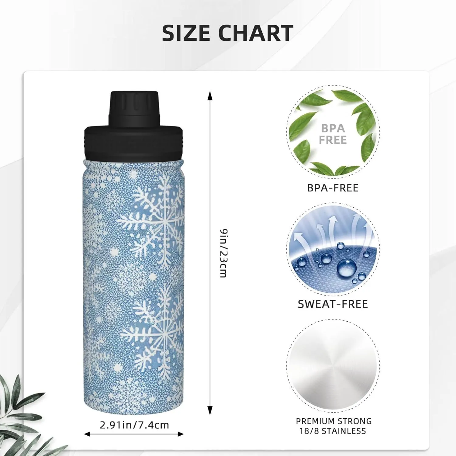 Yin And Yang Ornament On Background pattern Sports Leak Proof Water Bottle 18 oz, Insulated Water Bottles for Bicycles,Fitness,Yoga,Hiking etc.Black And White