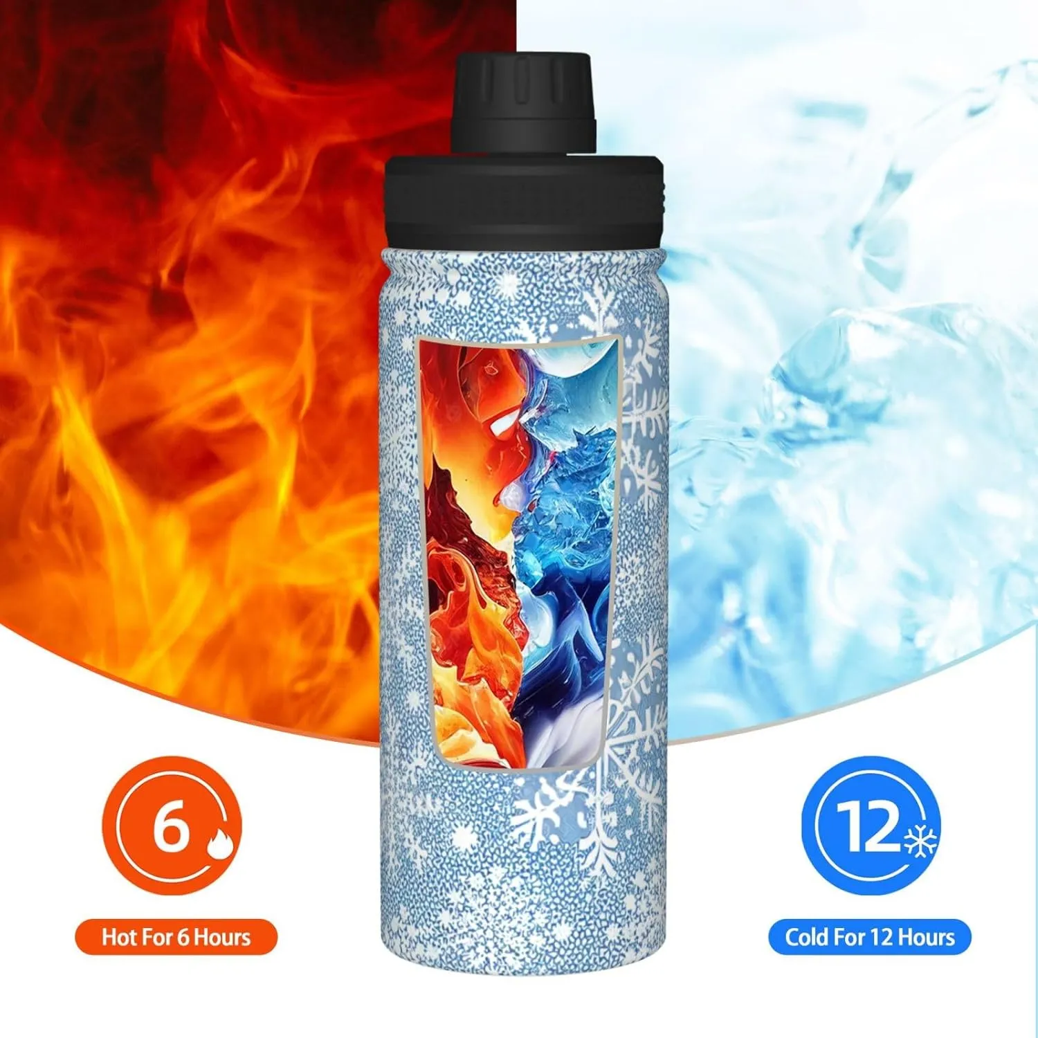 Yin And Yang Ornament On Background pattern Sports Leak Proof Water Bottle 18 oz, Insulated Water Bottles for Bicycles,Fitness,Yoga,Hiking etc.Black And White