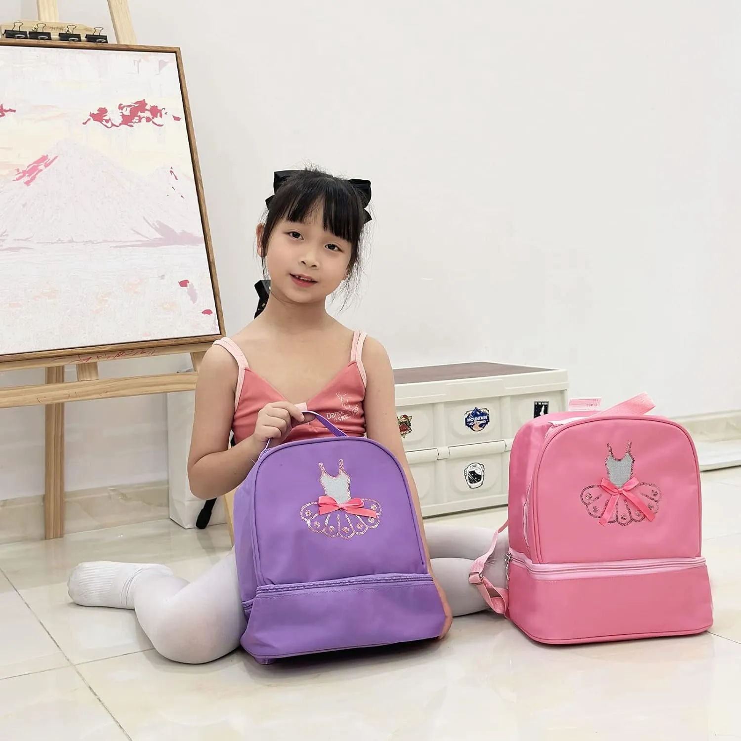 Yitengteng Ballet Dance Backpack for Little Girls - Ballerina Pink Bag for Toddlers - Gymnastics & Latin Dance - Yoga, Tap, Jazz Storage Bag