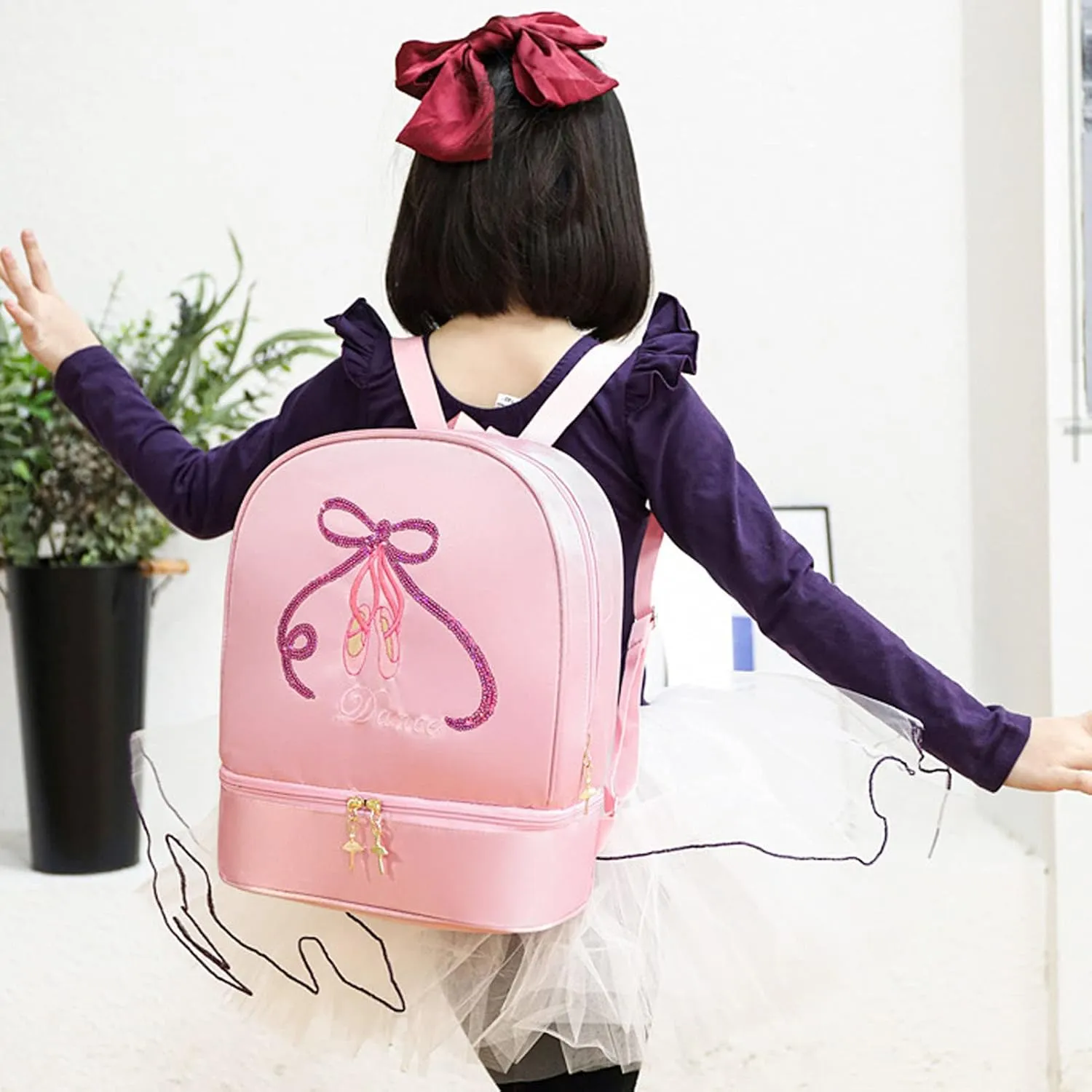 Yitengteng Ballet Dance Backpack with Separate Shoe Compartment,Little Girls Ballerina Bag Embroidery Dance Toddler Bag Storage Bag