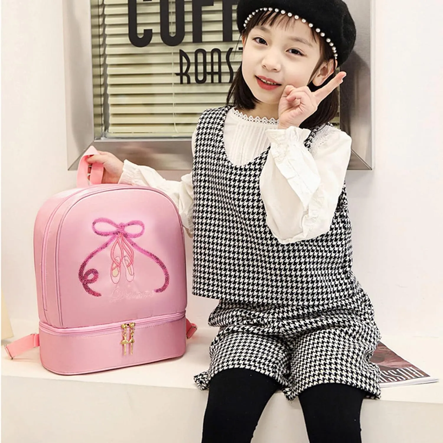 Yitengteng Ballet Dance Backpack with Separate Shoe Compartment,Little Girls Ballerina Bag Embroidery Dance Toddler Bag Storage Bag
