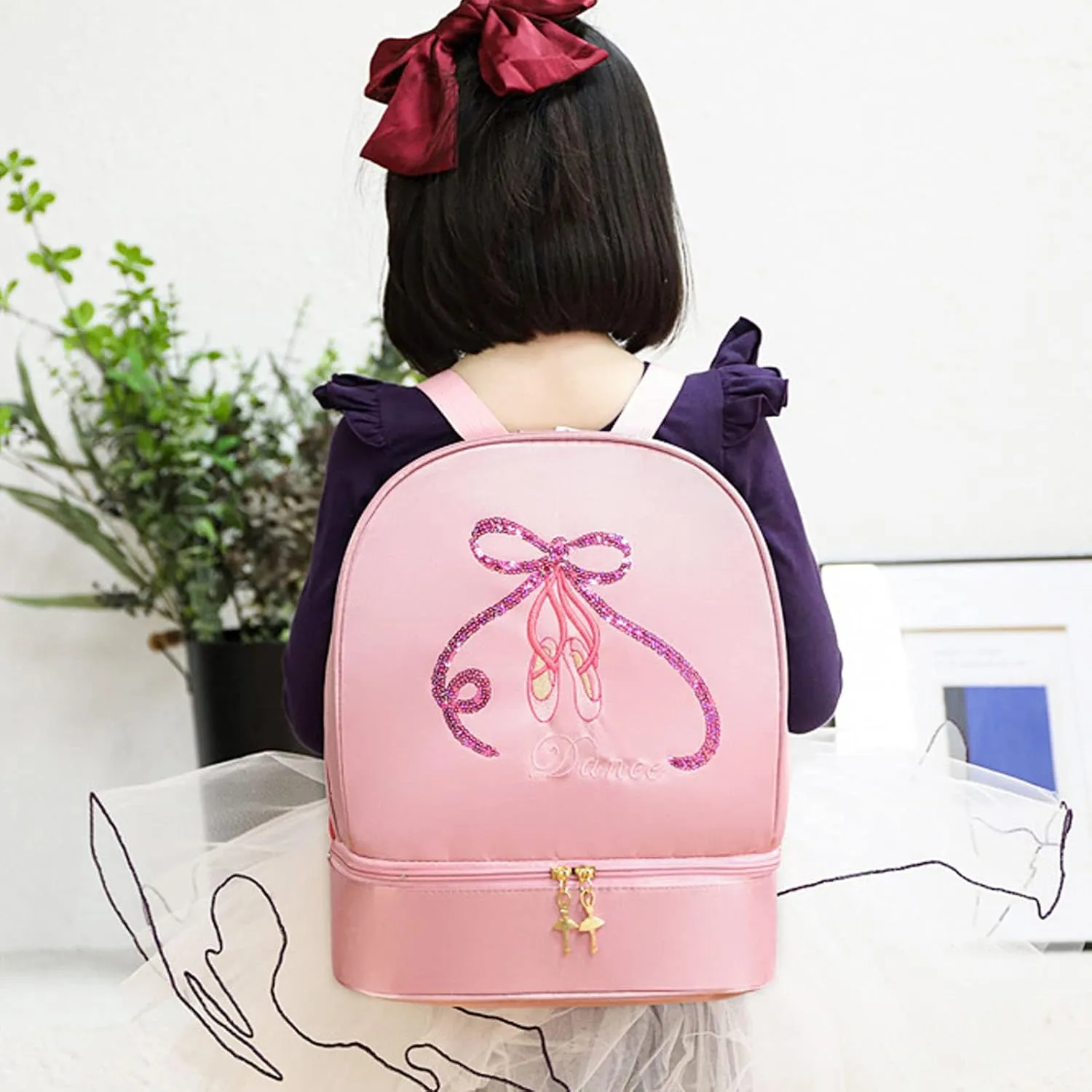 Yitengteng Ballet Dance Backpack with Separate Shoe Compartment,Little Girls Ballerina Bag Embroidery Dance Toddler Bag Storage Bag