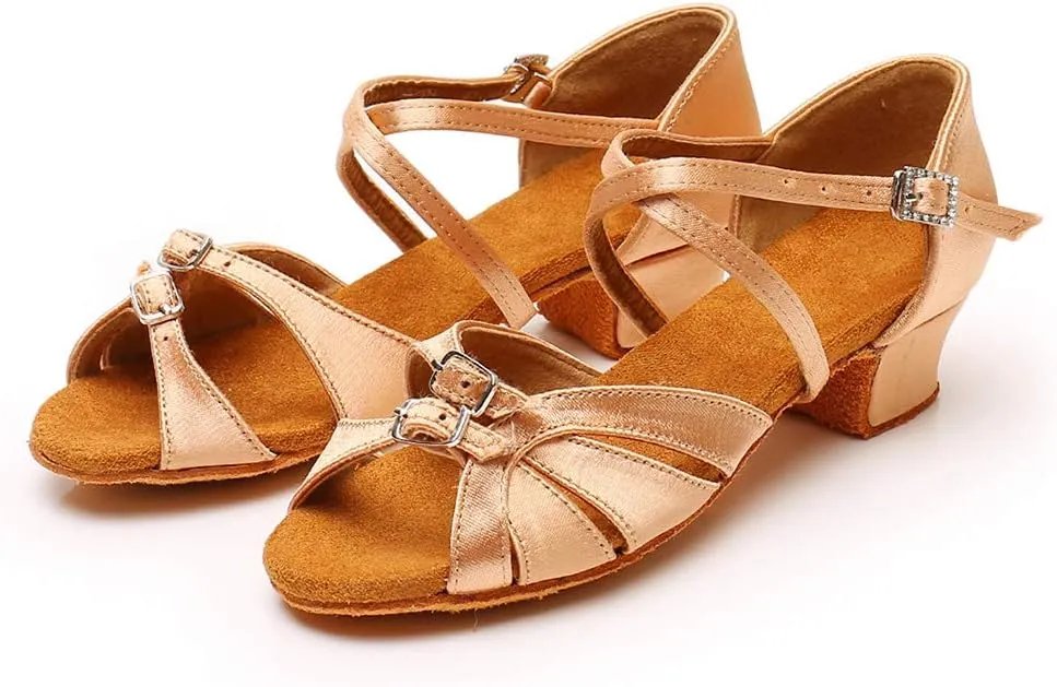 YKXLM Girl's & Women's Latin Dance Shoes Ballroom Adjustable Buckle Dancing Shoes Cross Strap Ballroom Heels,Model WH-D28