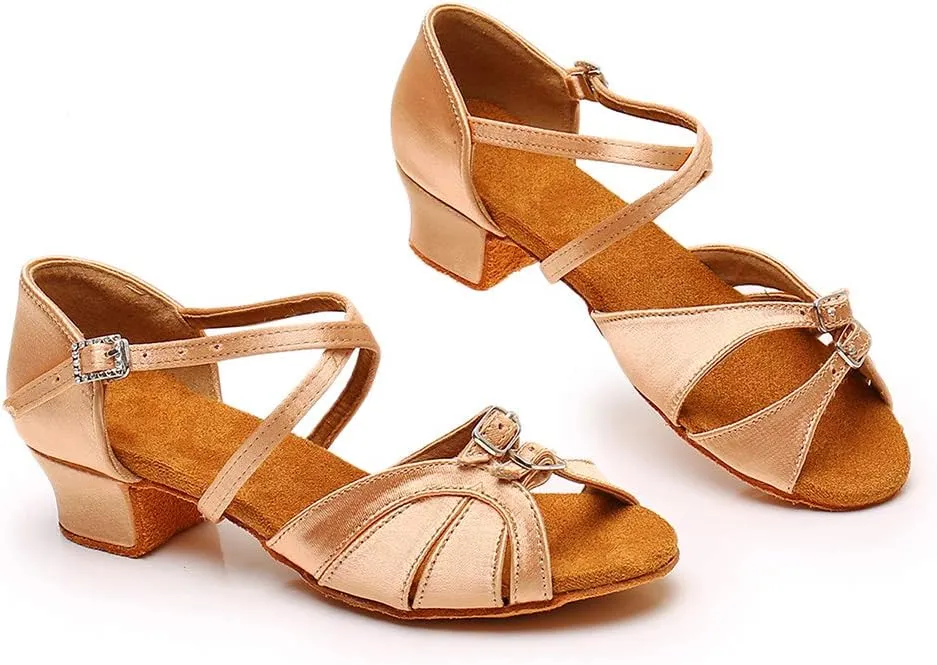 YKXLM Girl's & Women's Latin Dance Shoes Ballroom Adjustable Buckle Dancing Shoes Cross Strap Ballroom Heels,Model WH-D28