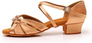 YKXLM Girl's & Women's Latin Dance Shoes Ballroom Adjustable Buckle Dancing Shoes Cross Strap Ballroom Heels,Model WH-D28