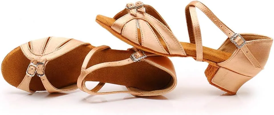 YKXLM Girl's & Women's Latin Dance Shoes Ballroom Adjustable Buckle Dancing Shoes Cross Strap Ballroom Heels,Model WH-D28