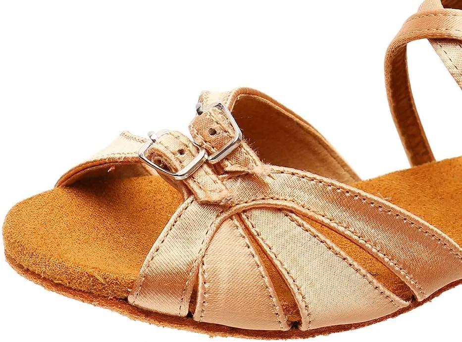 YKXLM Girl's & Women's Latin Dance Shoes Ballroom Adjustable Buckle Dancing Shoes Cross Strap Ballroom Heels,Model WH-D28