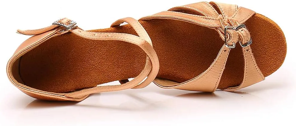 YKXLM Girl's & Women's Latin Dance Shoes Ballroom Adjustable Buckle Dancing Shoes Cross Strap Ballroom Heels,Model WH-D28