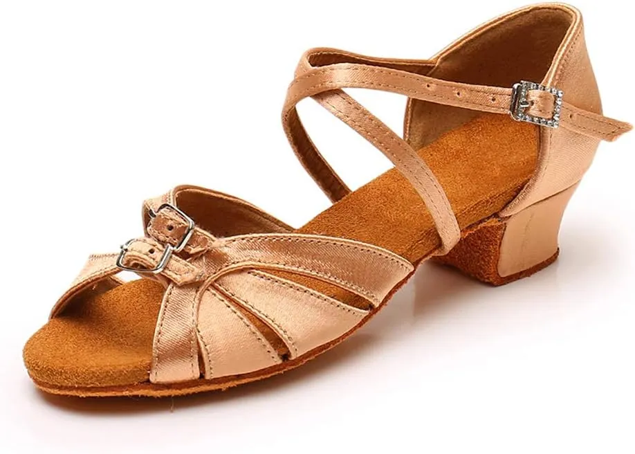 YKXLM Girl's & Women's Latin Dance Shoes Ballroom Adjustable Buckle Dancing Shoes Cross Strap Ballroom Heels,Model WH-D28