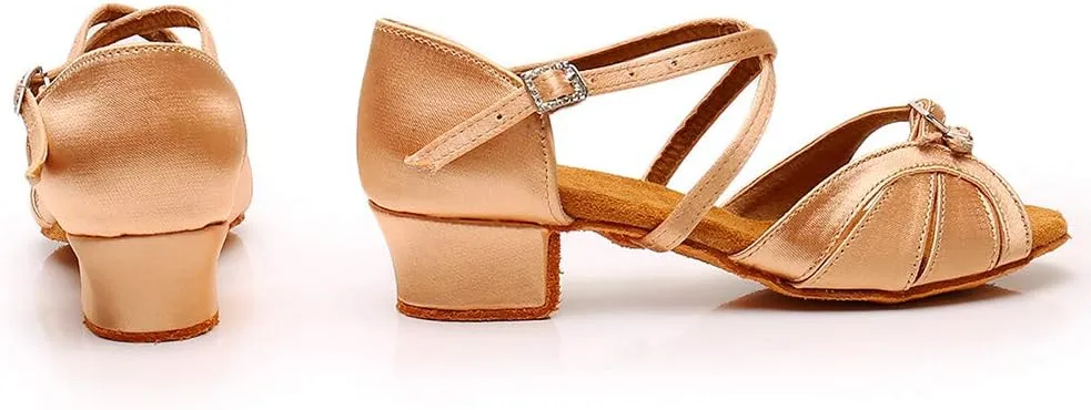 YKXLM Girl's & Women's Latin Dance Shoes Ballroom Adjustable Buckle Dancing Shoes Cross Strap Ballroom Heels,Model WH-D28