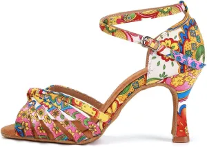 YKXLM Latin Ballroom Dance Shoes Women 3 Inch Heel Practice Dancing Shoes for Salsa Tango