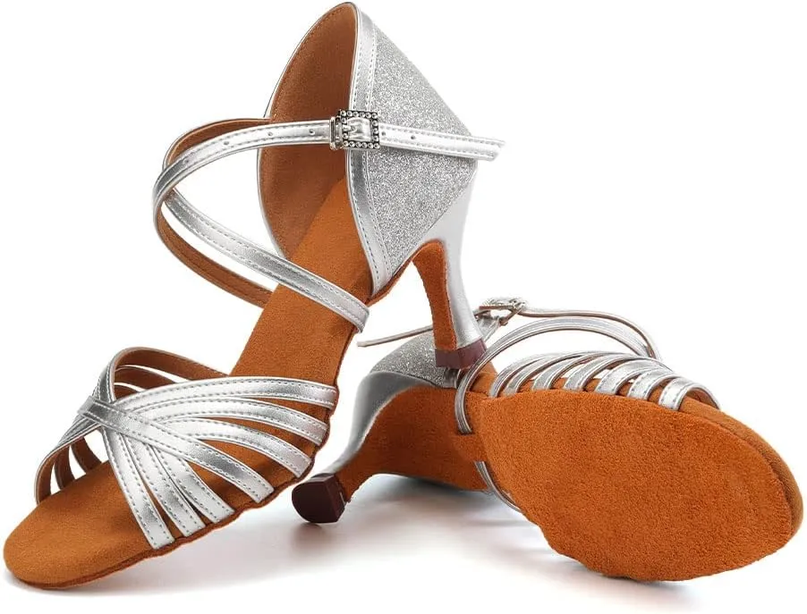 YKXLM Latin Dance Shoes Ballroom Women Salsa Tango Performance Practice Dancing Shoes,259